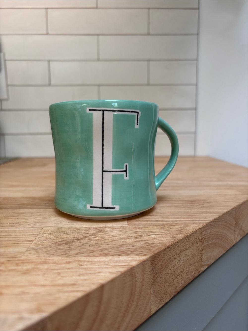 Anthropologie Mint Green Monogram "F" Ceramic Mug  Never used.